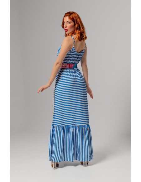 Traje Lencero Largo Rayas Azules Y Blanco