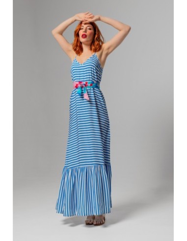 Traje Lencero Largo Rayas Azules Y Blanco