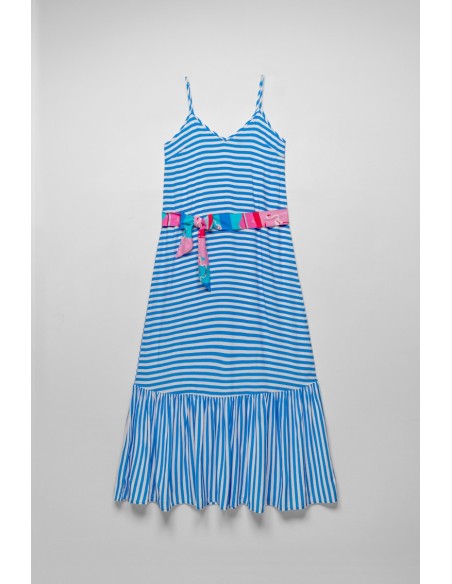 Traje Lencero Largo Rayas Azules Y Blanco