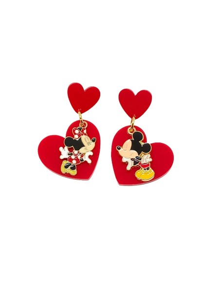 Pendientes Mickey Y Minnie Dorado/Rojo