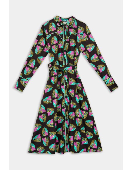 Traje Gasa Plisado Tigre Verde/Negro