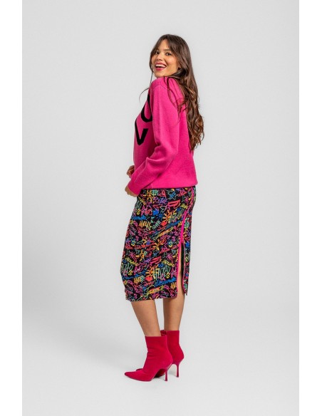 Falda Negra Estampado Multicolor