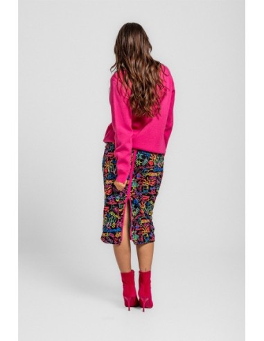 Falda Negra Estampado Multicolor