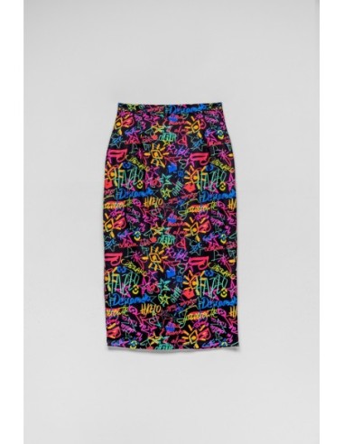 Falda Negra Estampado Multicolor