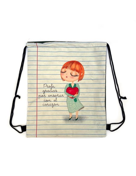 Mochila De Tela Profe Corazon
