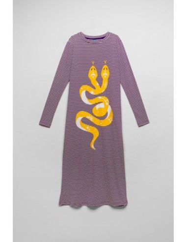 Vestido Largo Rayas Lilas Y Serpiente