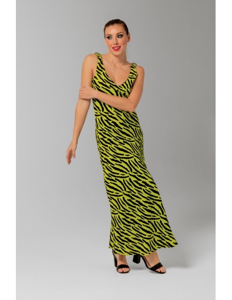 Vestido Largo Zebra Verde Negro