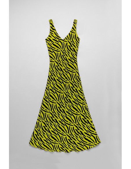 Vestido Largo Zebra Verde Negro